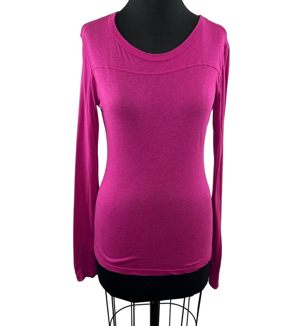 JAMES PERSE Magenta Pink Long Sleeve Crew Neck Cotton Slub Tee USA Casual 2 M